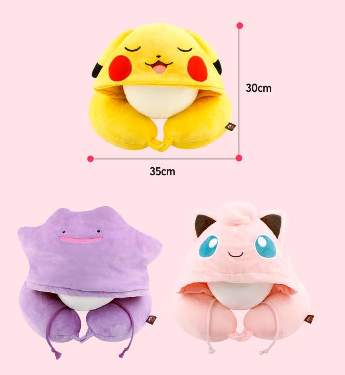 Poketmon Traveling, Daily Neck Pillow With Hoodie Cushion