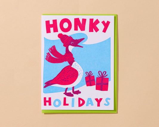 Letterpress Holiday Card - Honky Holidays (Silly Goose)