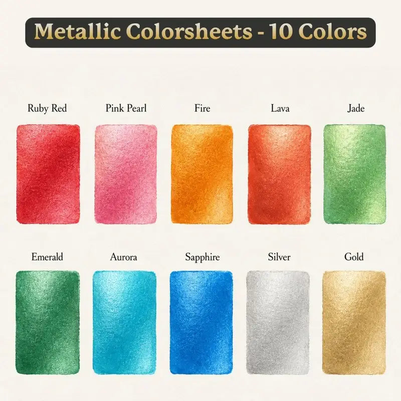 Metallic Colorsheets | 10 Watercolors | Portable Paint