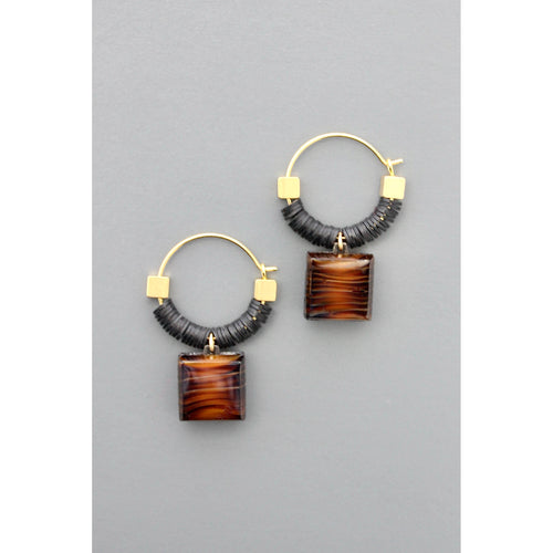 FERE08 Small vintage brown glass hoop earrings - Front & Company: Gift Store