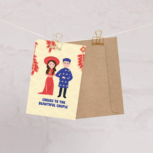 Vietnamese Couple Asian Wedding Cards | Ao Dai Greeting Bride Groom