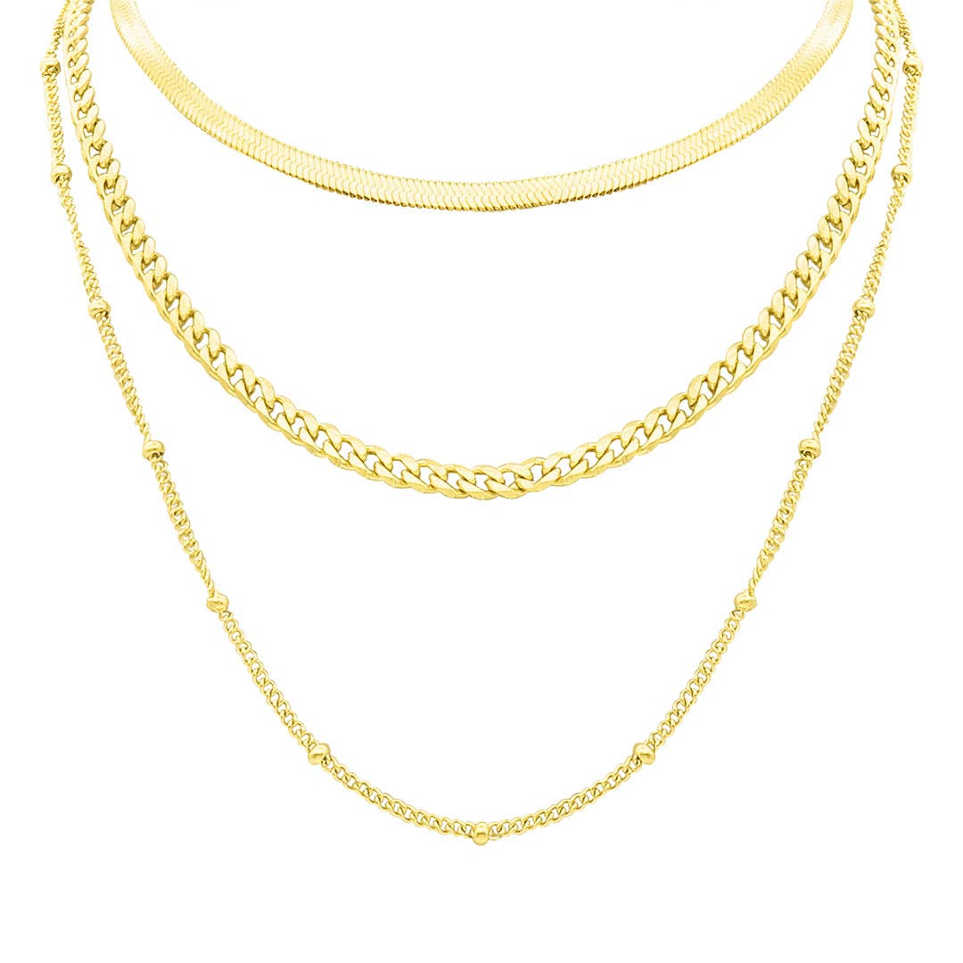 Triple Layered Chain Necklace silver gold