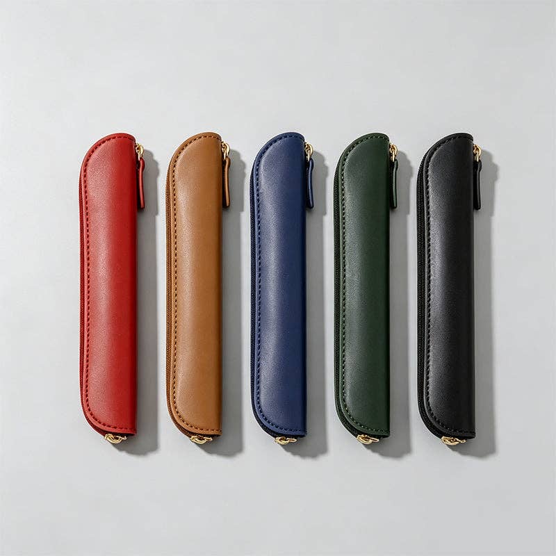 Minimalist Solid Color Faux Leather Pencil Case