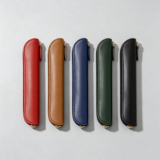 Minimalist Solid Color Faux Leather Pencil Case