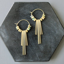 Load image into Gallery viewer, JLTE28 jasper and brass geometric hoop earrings
