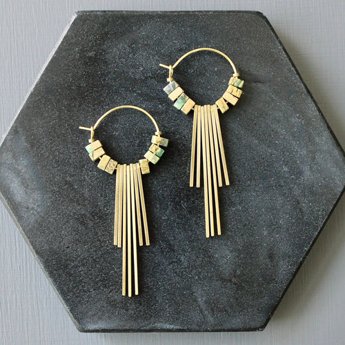 JLTE28 jasper and brass geometric hoop earrings - Front & Company: Gift Store