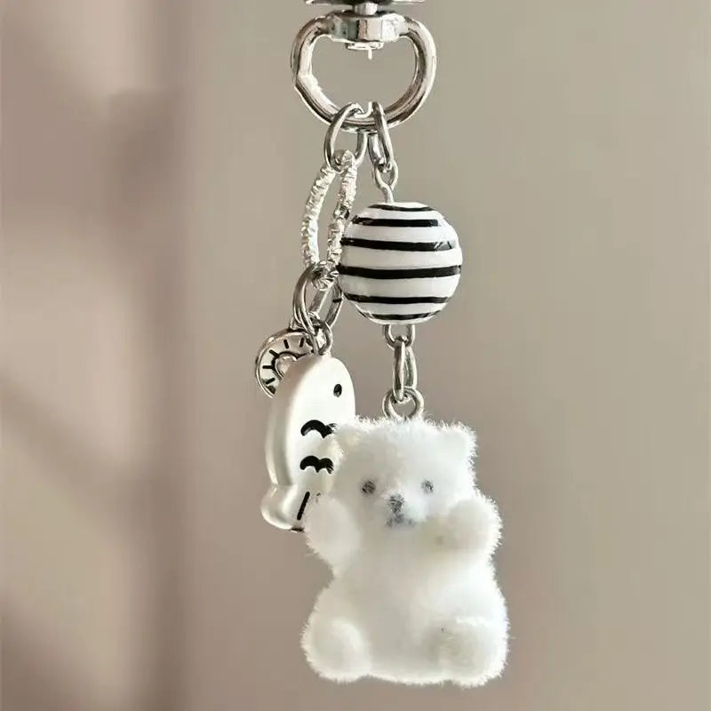 Glacier Flocked Cartoon keychain Polar Pendant