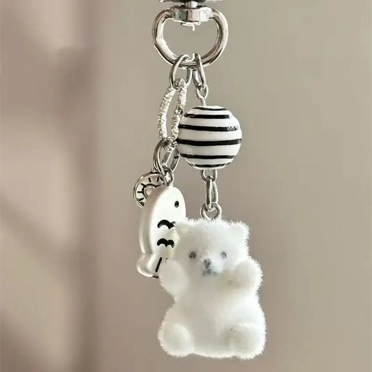 Glacier Flocked Cartoon keychain Polar Pendant