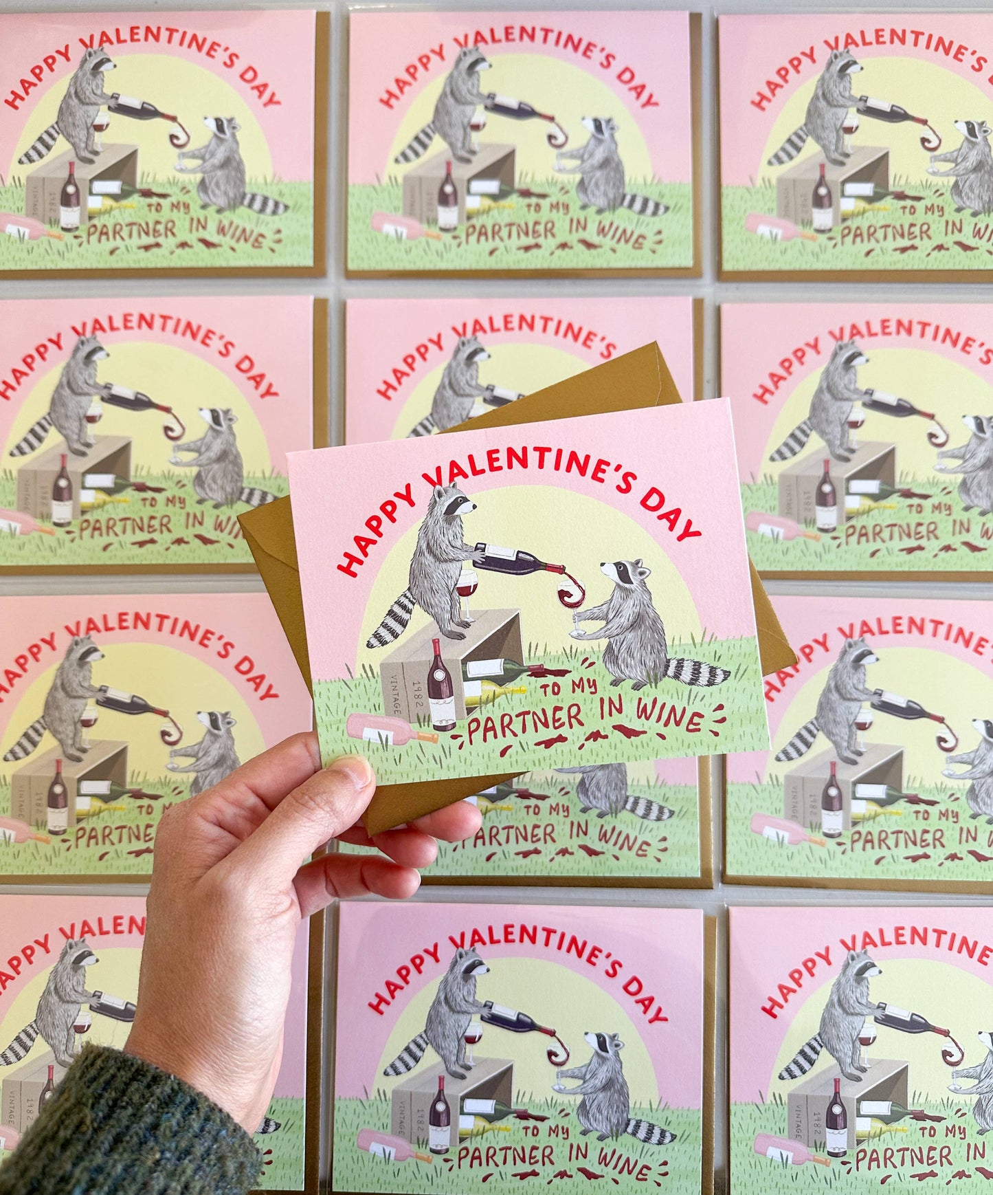 Raccoon Partner in Wine Valentine Card