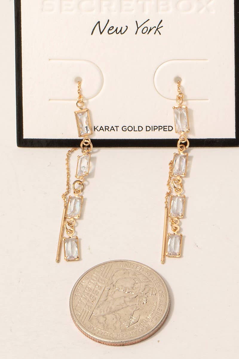 Gold Dipped Baguette Chain Threader Earrings