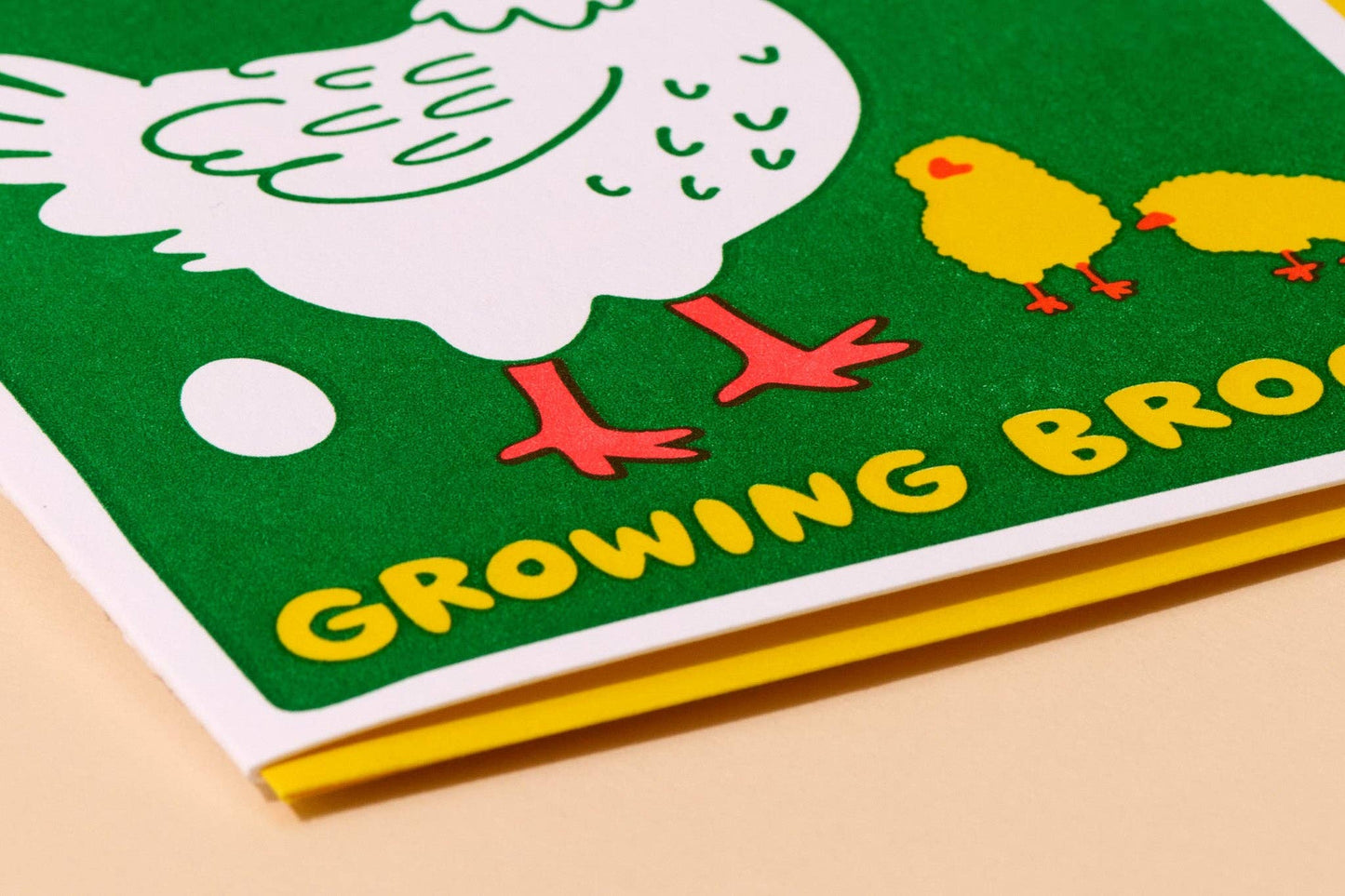 Funny Letterpress New Baby Greeting Card - Growing Brood Hen
