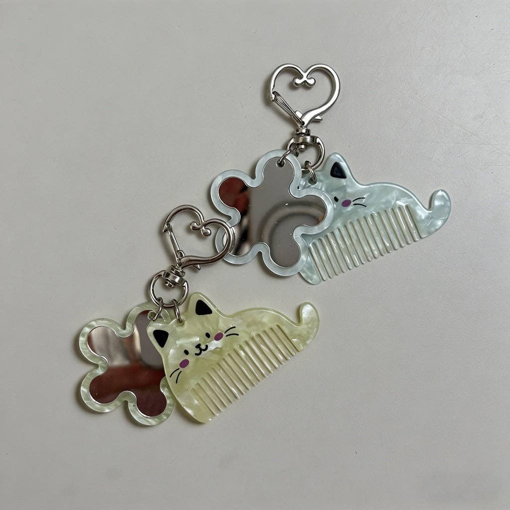 Kawaii Cat Ear Comb & Mirror Keychain