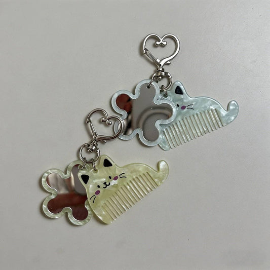 Kawaii Cat Ear Comb & Mirror Keychain
