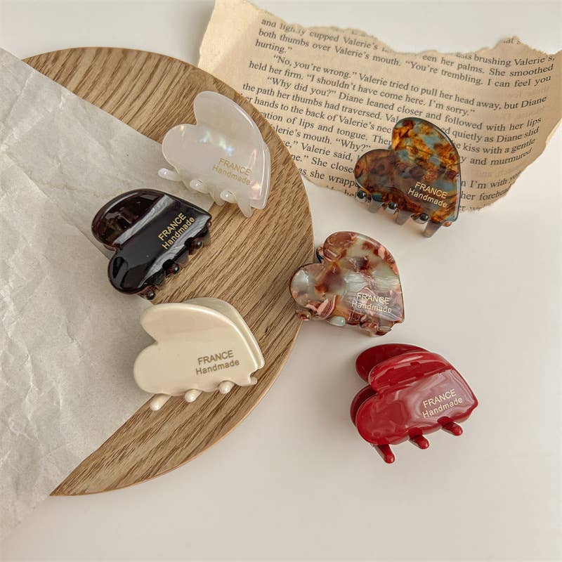 Chic Heart-Shaped Small Acetate Hair Claw Clips