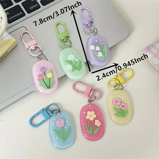 Oval Flower Resin Keychain