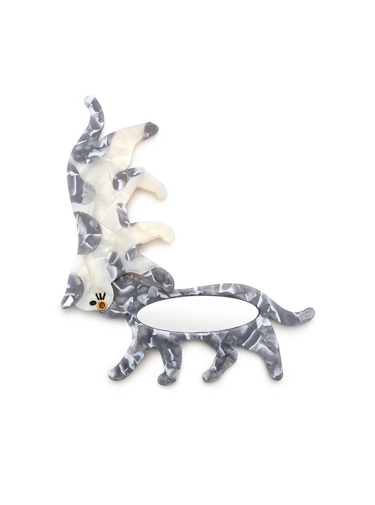 Swing-Hinge Folding Compact Mirror - Cat - Gray & White