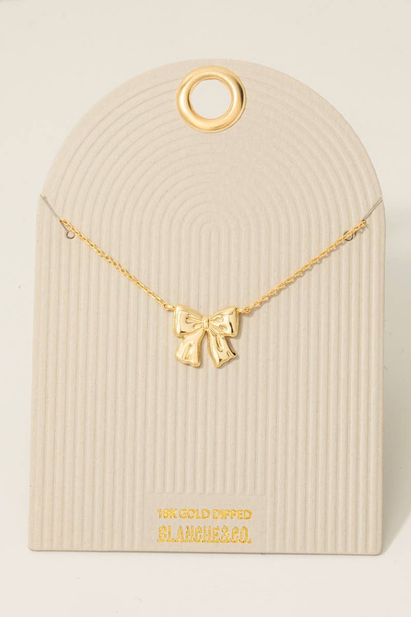 Gold Dipped Ribbon Bow Pendant Necklace