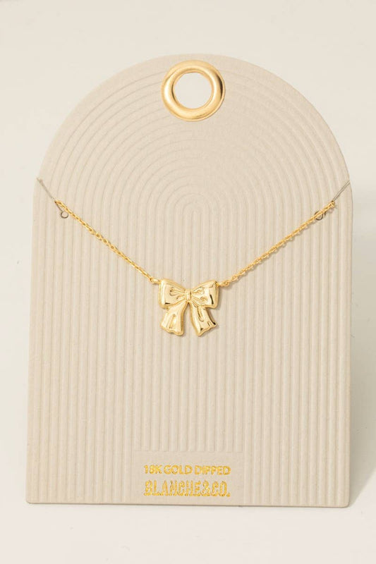 Gold Dipped Ribbon Bow Pendant Necklace