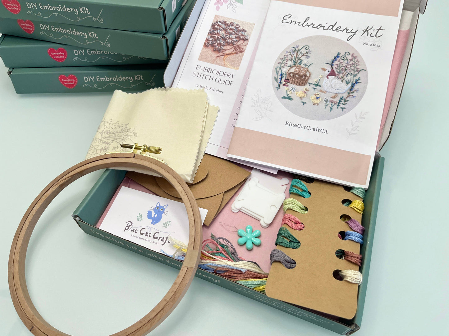 DIY Embroidery Kit Botanical bunnies / Cute rabbits beginner