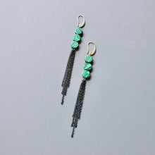 Load image into Gallery viewer, JLTE75 synthetic malachite shoulder duster earrings
