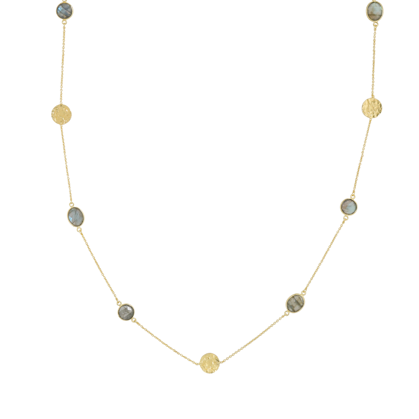 Labradorite and Hammered Disc Necklace