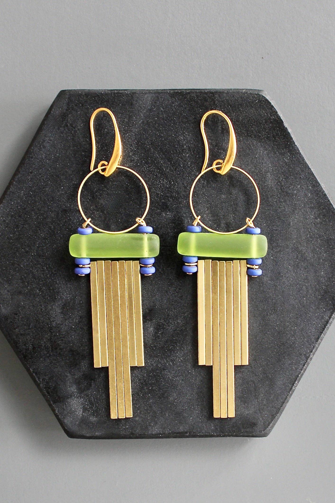 KYLE68 green and cobalt geometric earrings