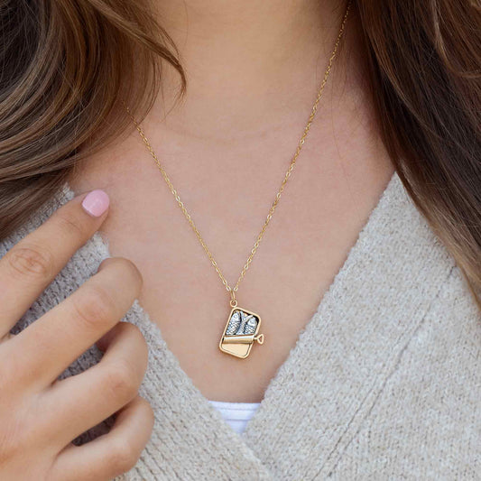 Mixed Metal Sardine Can Necklace with Gold Fill Chain