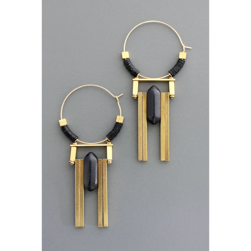 FERE102 Art Deco jet hoop earrings - Front & Company: Gift Store