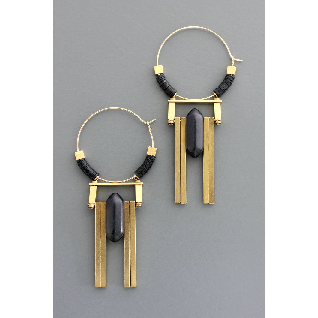 FERE102 Art Deco jet hoop earrings