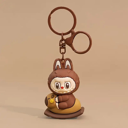 Labubu on rocking cabybara keychain