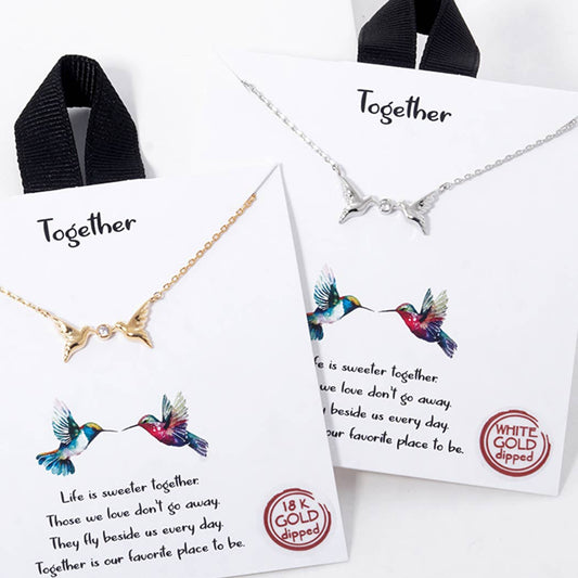 Gold-Dipped Two Hummingbirds Together Necklace