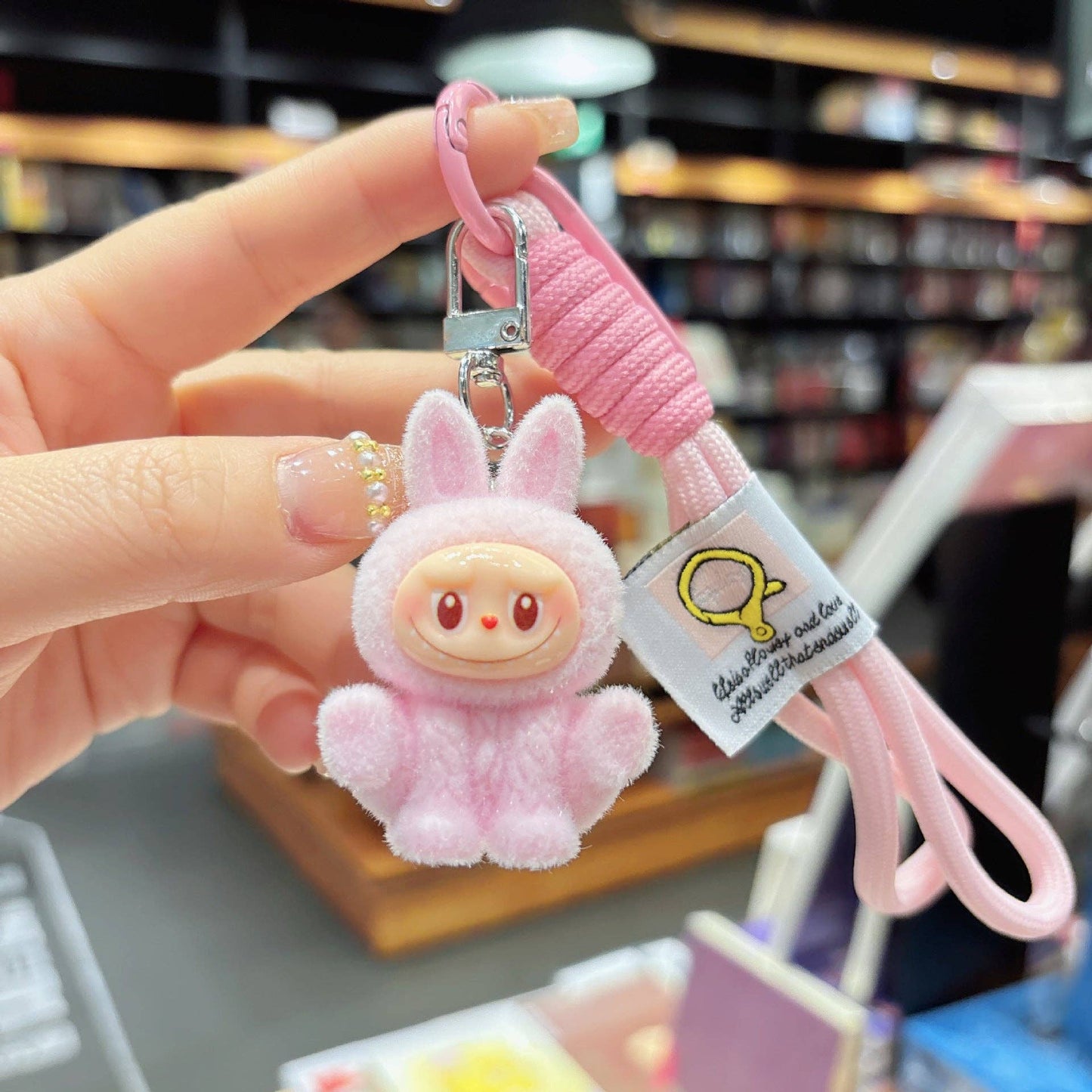 Labubu flocking keychain labubu pendant gift-random emotion