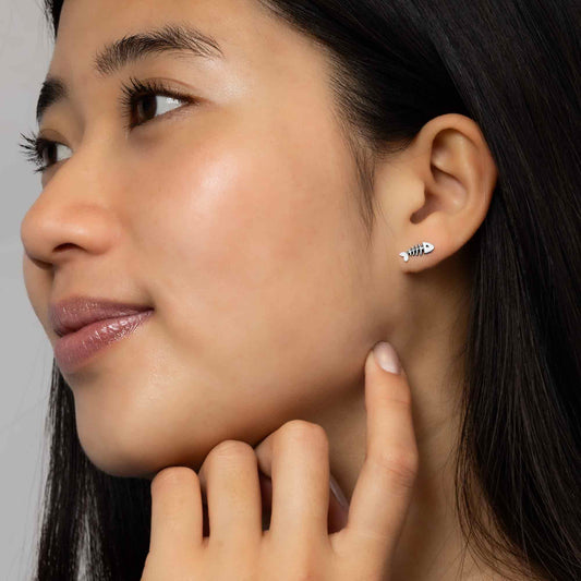 Sterling Silver Fishbone Post Earrings 4x11mm