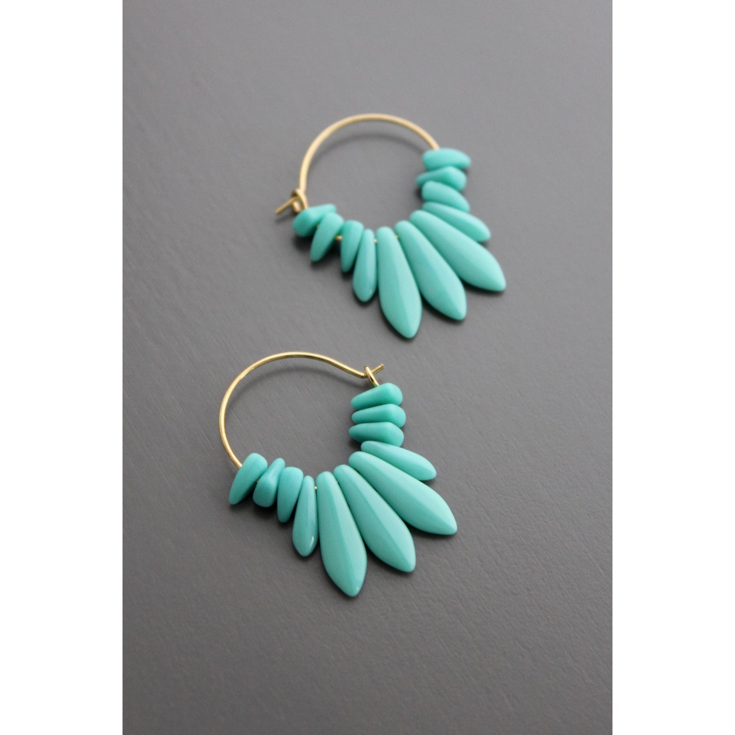 EMIE09 Turquoise glass small hoops