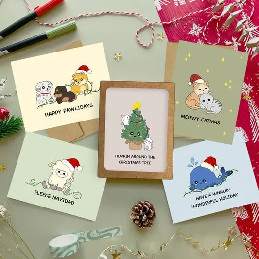Holiday Animals Boxed Set Variety Pack of 5 Greeting Cards