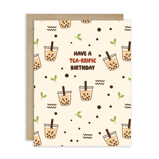 Tea-rrific Milk Tea Cute Birthday Card | Bubble Tapioca Pearl Greetings