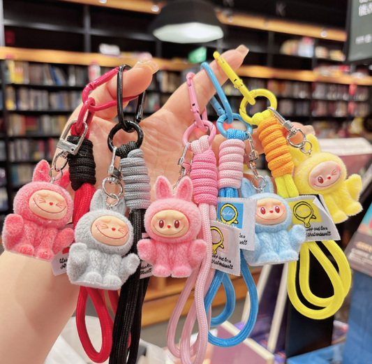 Labubu flocking keychain labubu pendant gift-random emotion