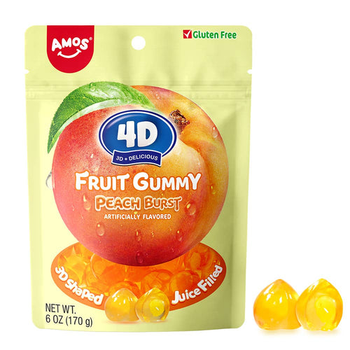 Amos 4D Fruit Gummy Juicy Burst Peach 6oz - Front & Company: Gift Store