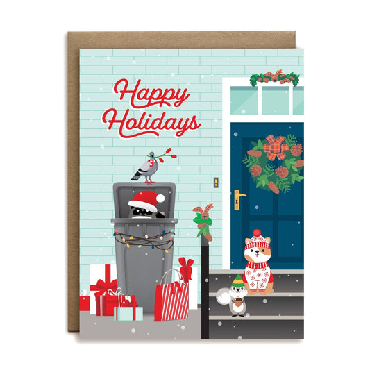 Happy holidays urban animals greeting card