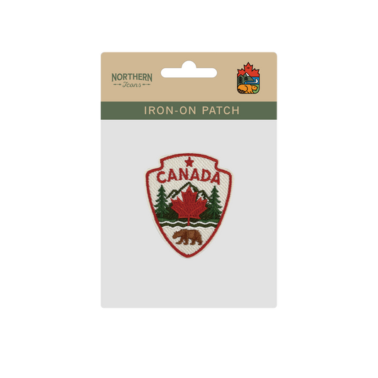 Canada Shield Maple Leaf Bear Mountain Embroidered Iron-On Patch - Collectible Travel Patch