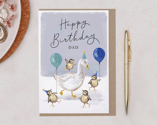 Dad Birthday Card | Goose & Duck Party | Cute Greeting Card