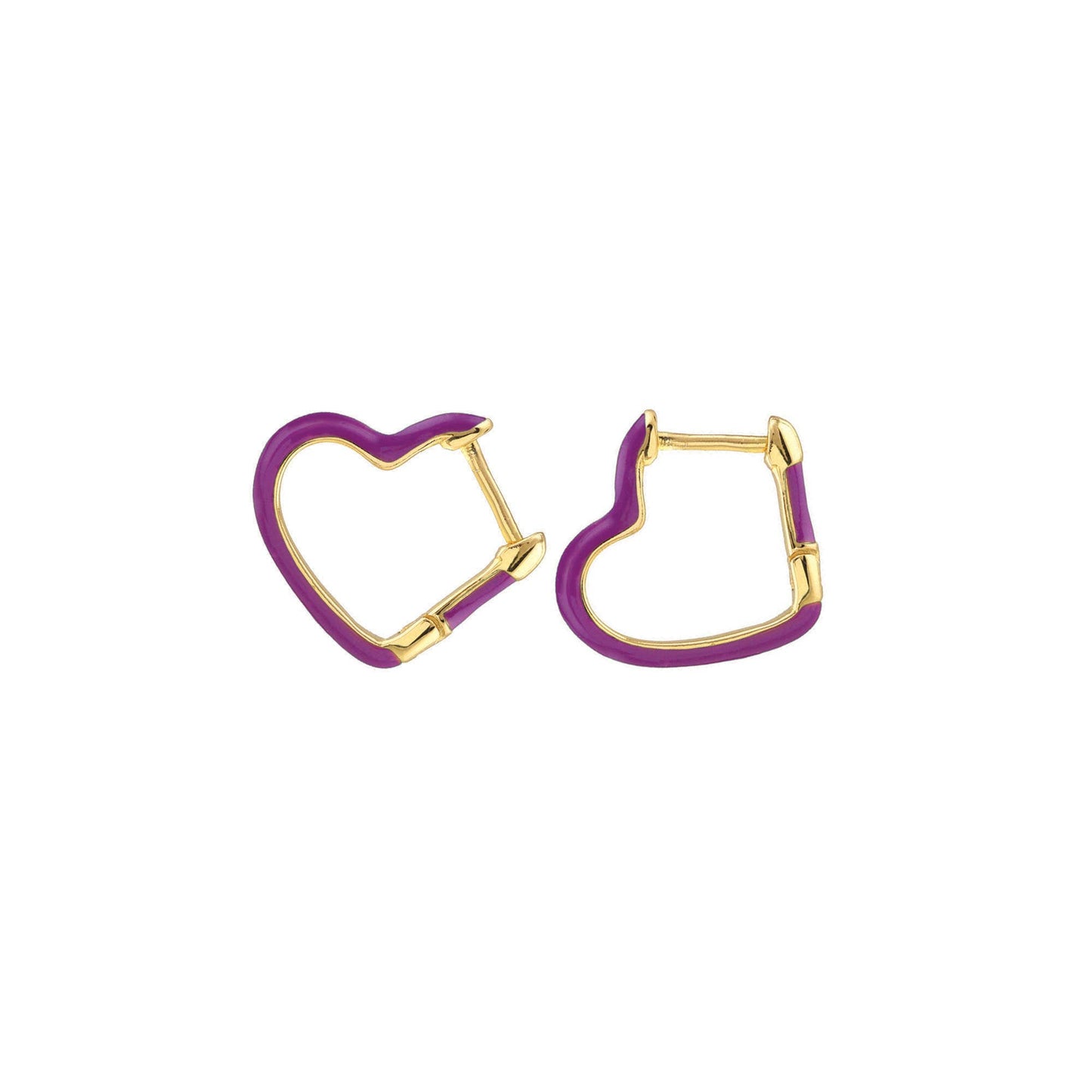 Open Heart Enamel Hinged Huggie Hoop Earrings 18K Gold Vermeil