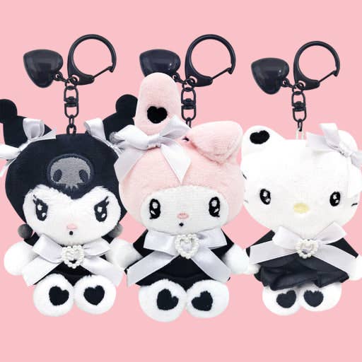 New Limited- Sanrio Black Heart Ribbon Plush Keyring
