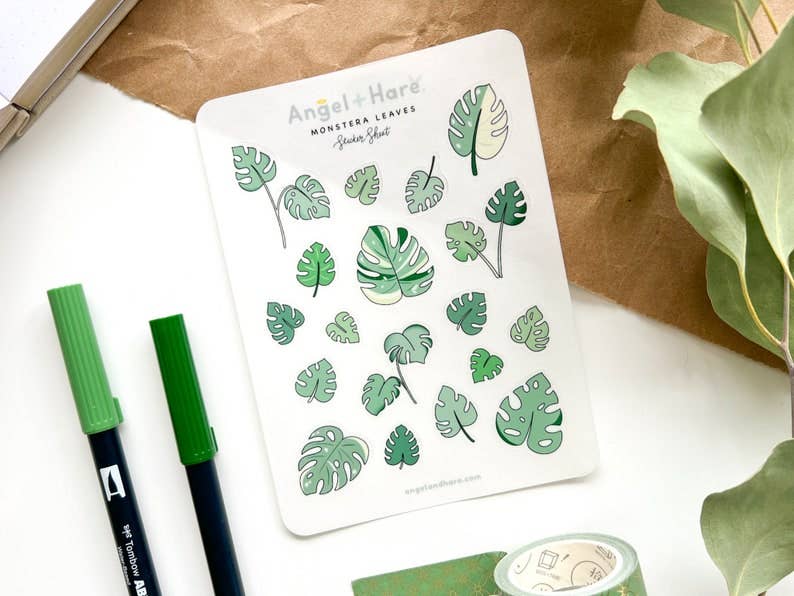 Monstera Leaves Sticker Sheet | Clear Frosted Matte
