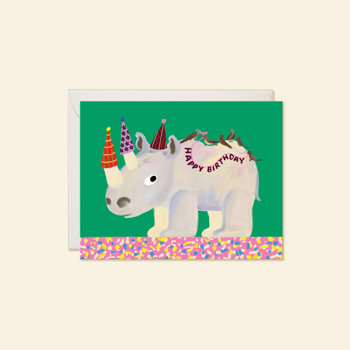 Rhino Birthday – Playful Whimsical Animal Greeting Card
