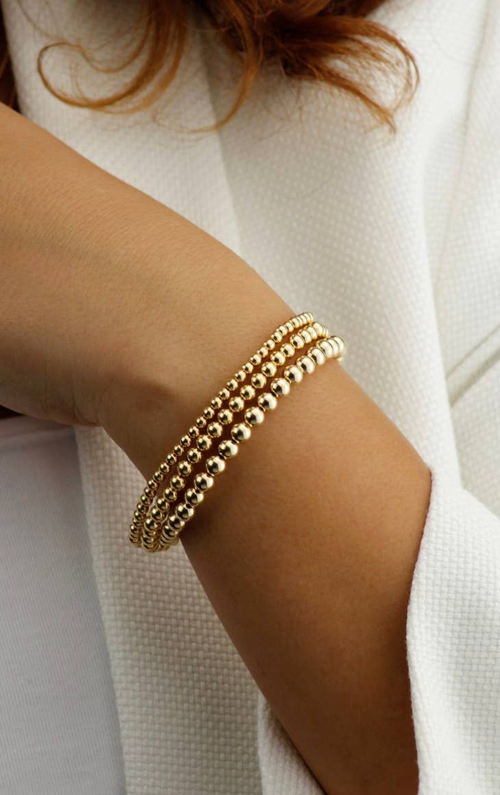Gold Beads Bracelets- 14K Gold Steel Bead Stretch Bracelets