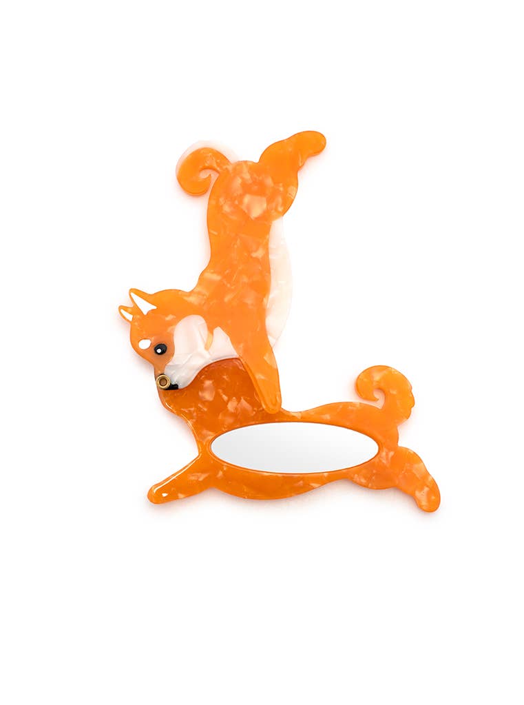 Swing-Hinge Folding Compact Mirror - Dog - Orange & White