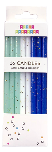 Blue Tones Gold Glitter 16 Candle Set - Front & Company: Gift Store