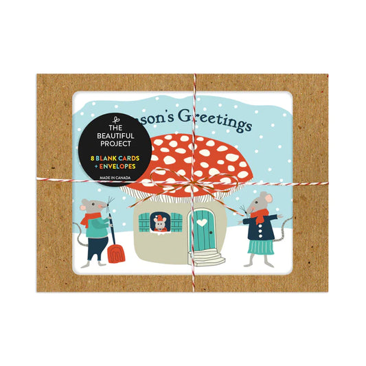 Storybook Season Holiday Christmas Card Mushroom Mice Box Set of 8