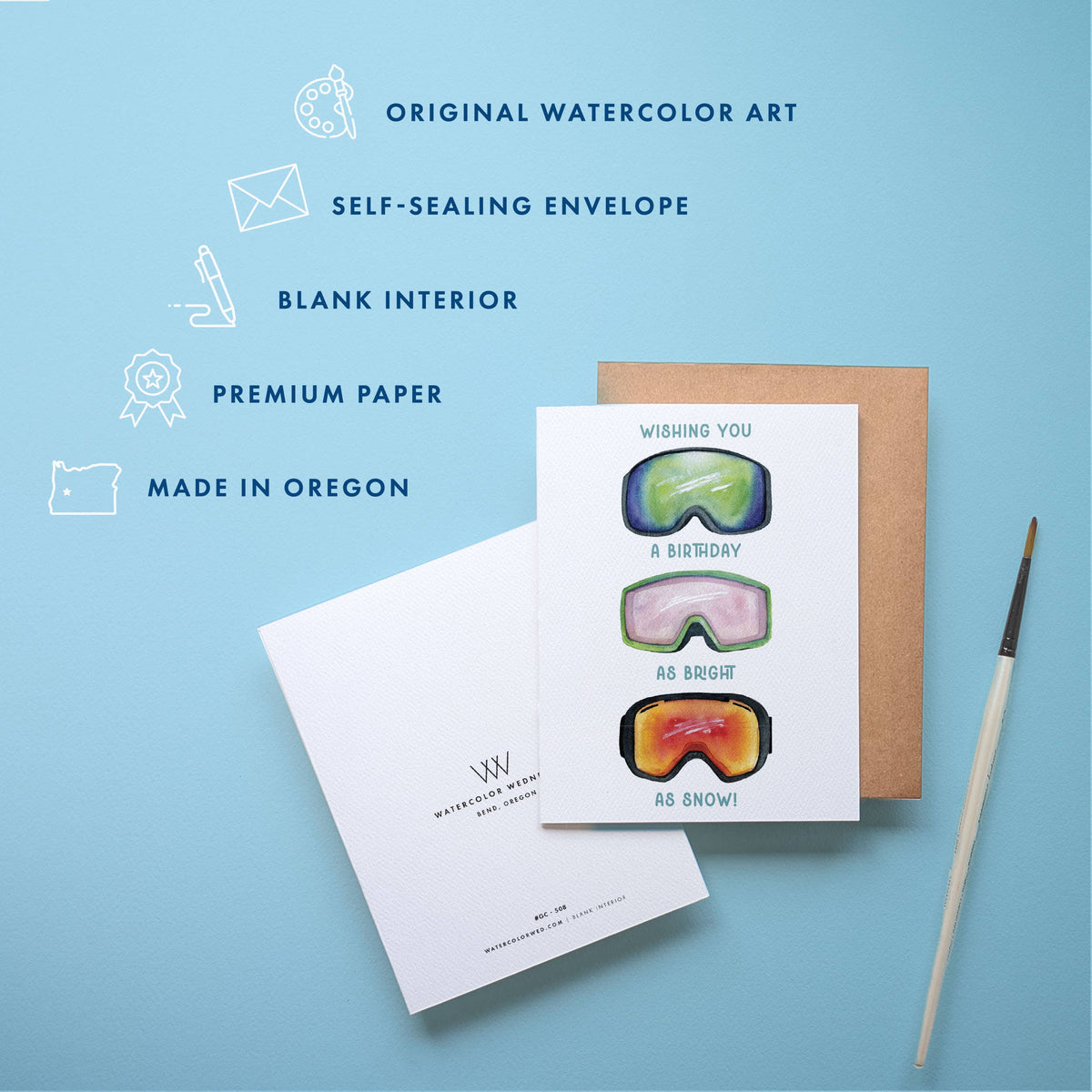 Ski Birthday Card | Snowboard Skiing Goggle Design